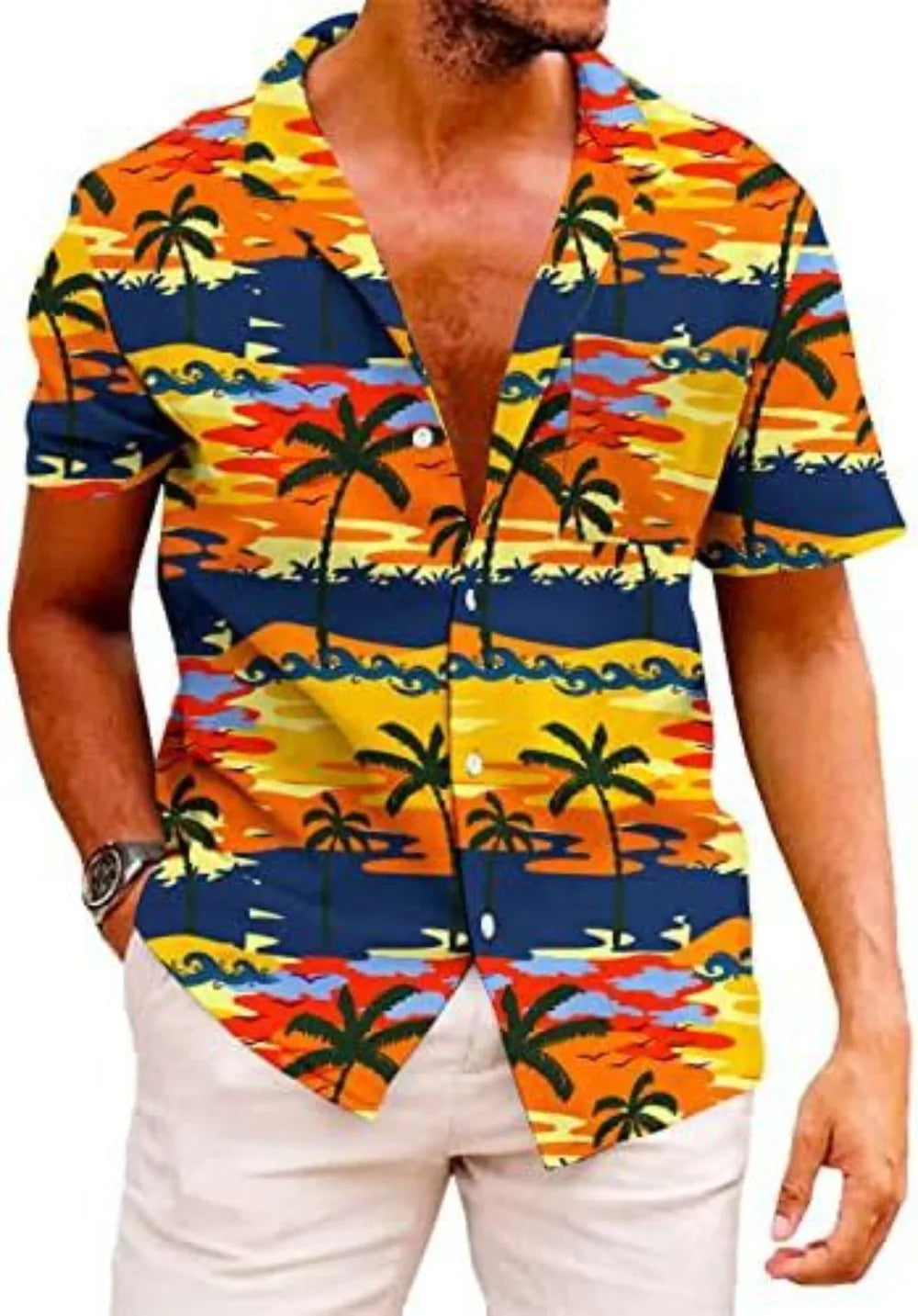 Summer Trendy Hawaiian Men's Palm Beach Shirt Tropical Vacation Clothing