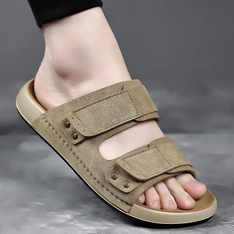 Summer Casual Mens Sandals Simple Solid Color Slippers Outdoor Wear Beach Slides Leisure Walking Shoes Versatile Male Flip-flops