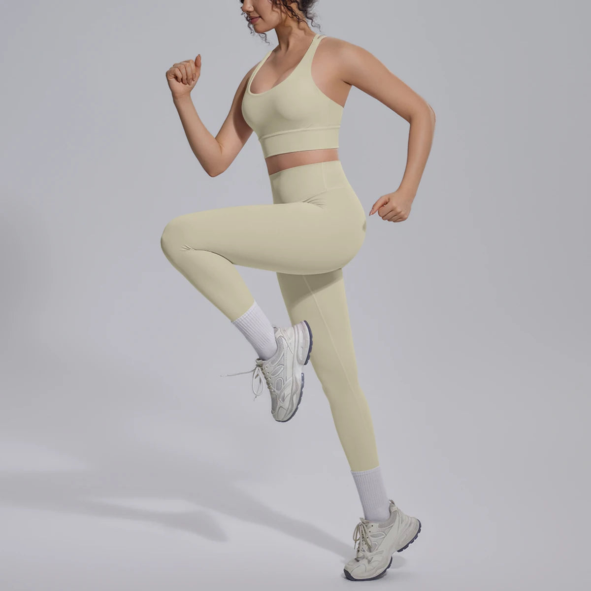 2PCS Yoga Set Summer Gym Sports Running Yoga Clothing Solid Color Cross Bra Workout Top High Waisted Quick Drying Fitness Pants