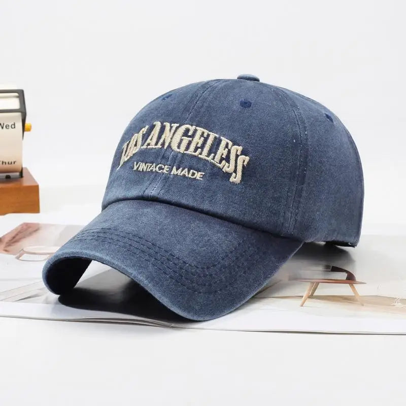 Retro Baseball Cap For Women Summer Washed Denim Letter Sun Hat Wide Brim Fashionable Duckbill Cap