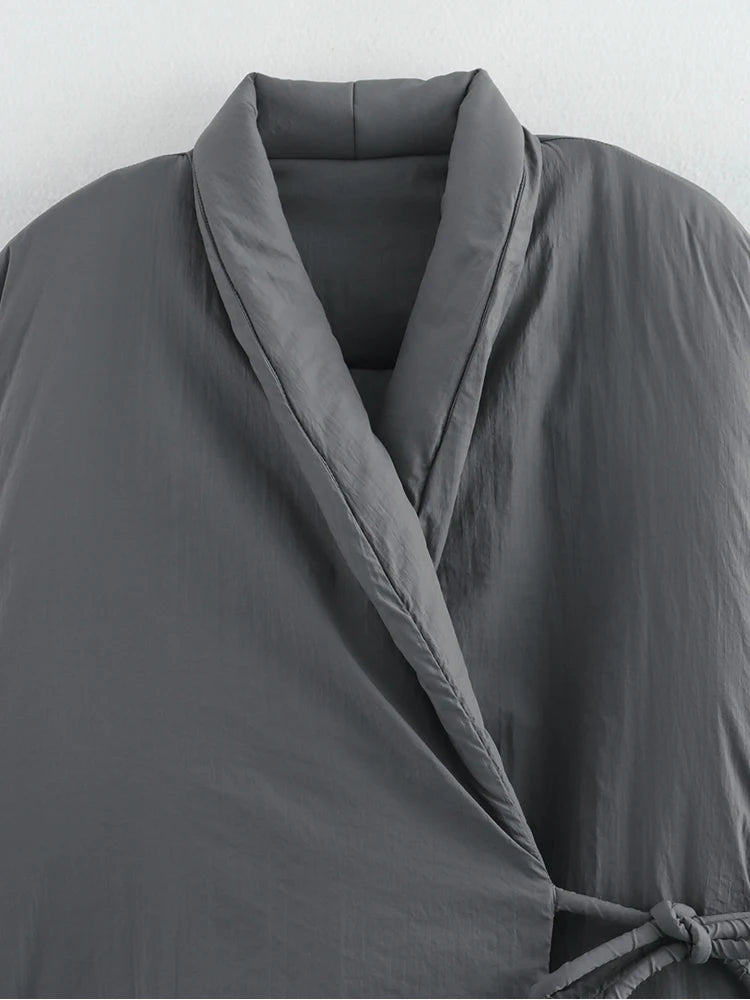 2025 New Fashion Fall/Winter Women Solid Color Side Tie Cotton Dress Retro Ladies Casual Lapel Jacket