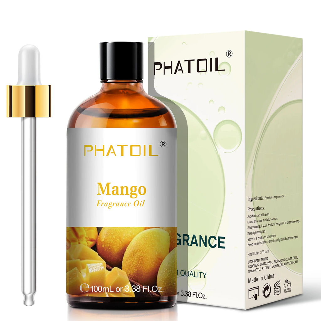 PHATOIL 100ml Fruit Series Fragrance Oils with Glass Dropper Coconut & Vanilla Strawberry Mango Cherry Aroma Oil For Diffuser