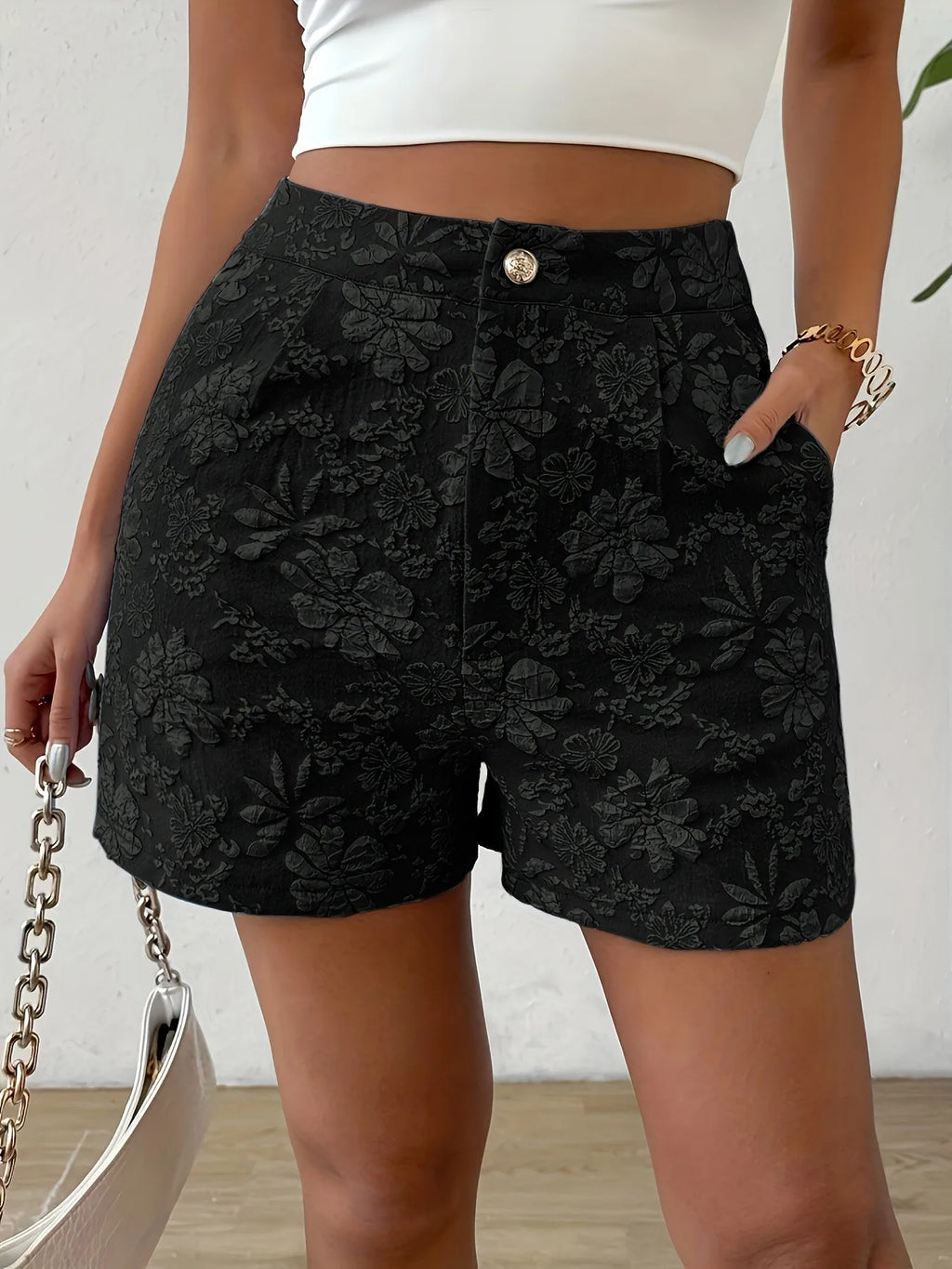 Women's Retro Jacquard High Waist Straight Shorts Summer Breathable Street Casual Hot Pants Versatile Bottoms for Daily Vacation