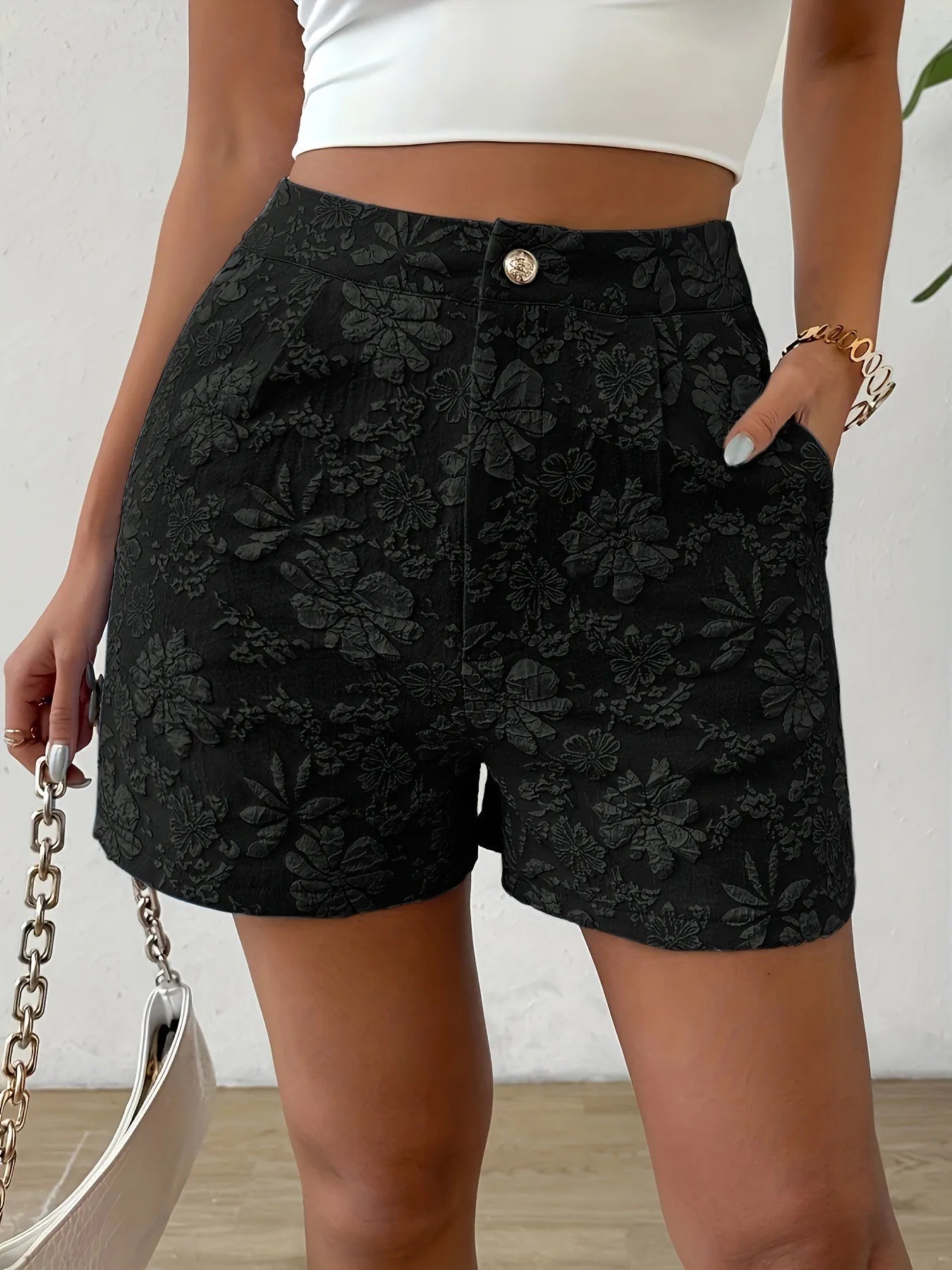Women's Retro Jacquard High Waist Straight Shorts Summer Breathable Street Casual Hot Pants Versatile Bottoms for Daily Vacation
