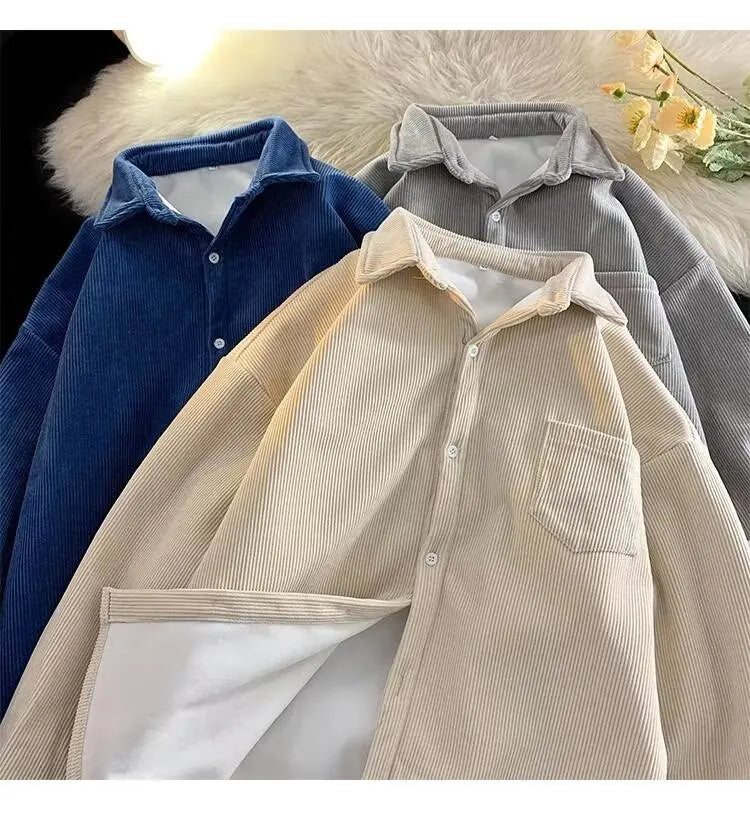 Corduroy Long Sleeve Shirt Jacket Men's Autumn Winter Thickened Casual Wear Resistant Embellished Standard Fit Youth Fashion
