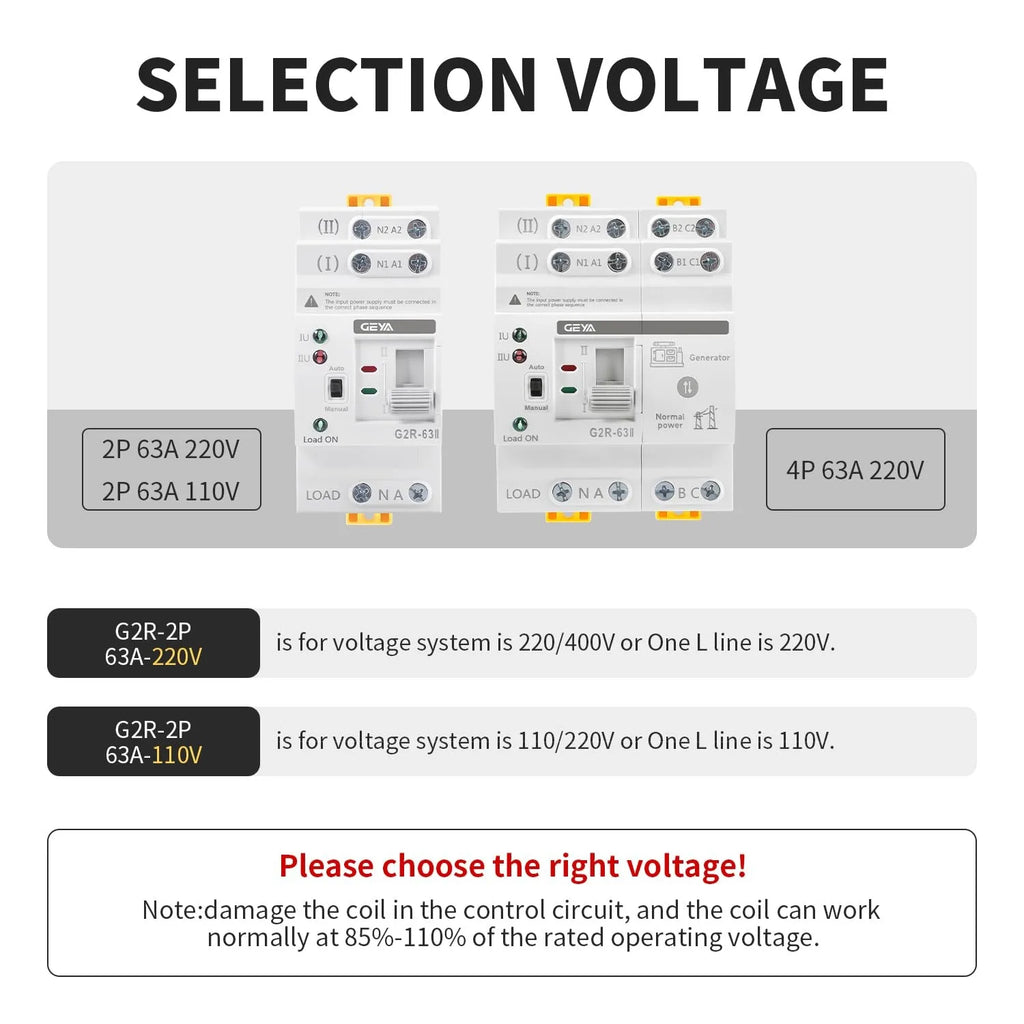 GEYA 63A AC220V Automatic Transfer Switch ATS Dual Power Auto Transfer Switch Uninterruptible Millisecond-Level ATS DIN Rail