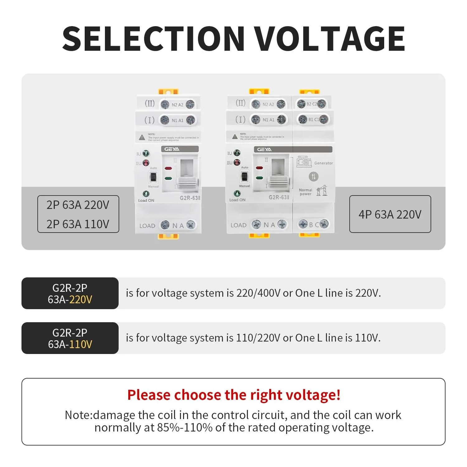GEYA 63A AC220V Automatic Transfer Switch ATS Dual Power Auto Transfer Switch Uninterruptible Millisecond-Level ATS DIN Rail