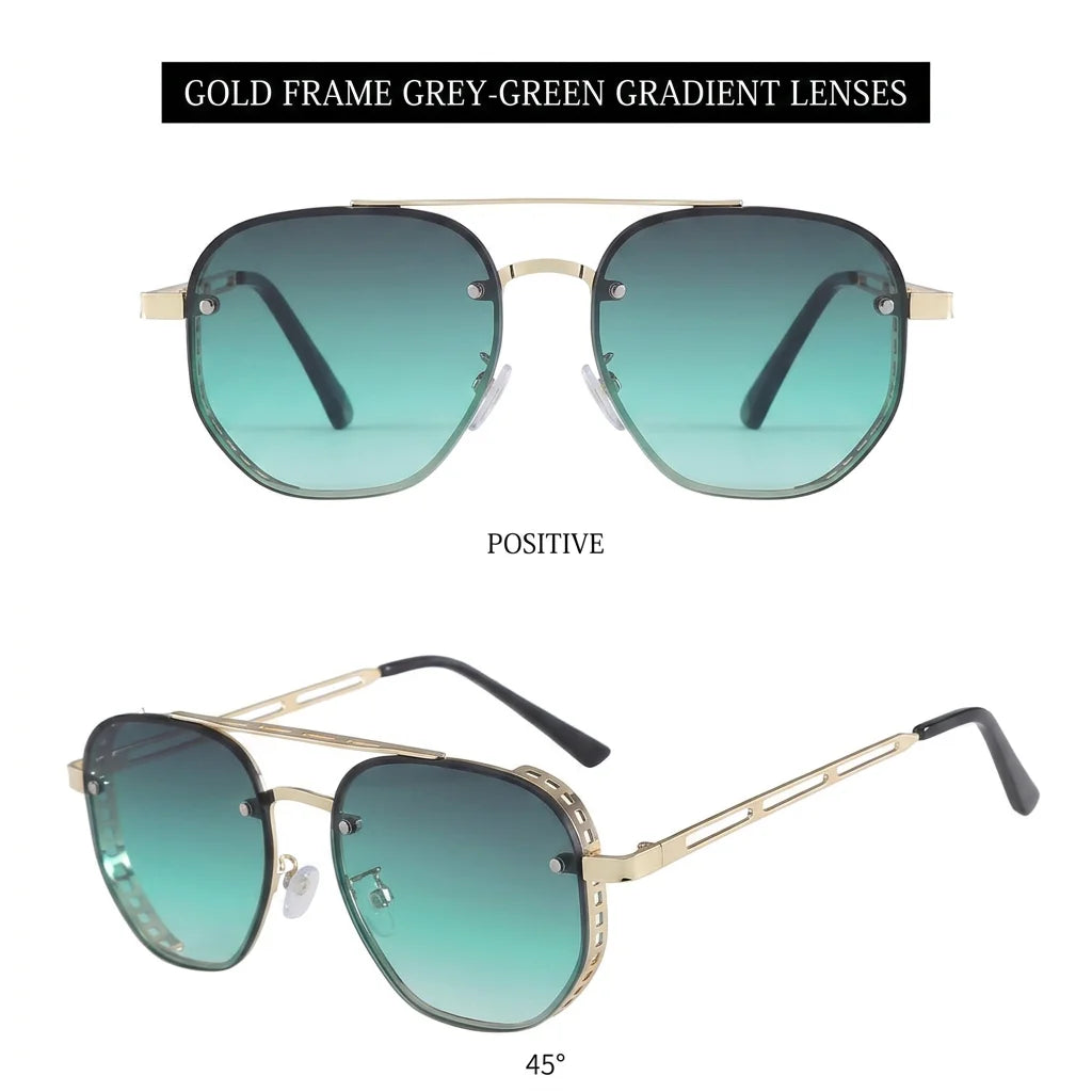 Unisex Stylish Sunglasses Trendy Gold Frame Hd Lens Glasses Oval Metal Frame Eyeglasses European-American Uv400 Shades Eyewear
