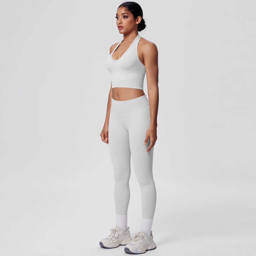 Rooftrellen 2PCS/set Women Gym Sports Yoga Set Breathable Shockproof Workout Top Backless Bra Push Up Fitness Pants Yoga Set