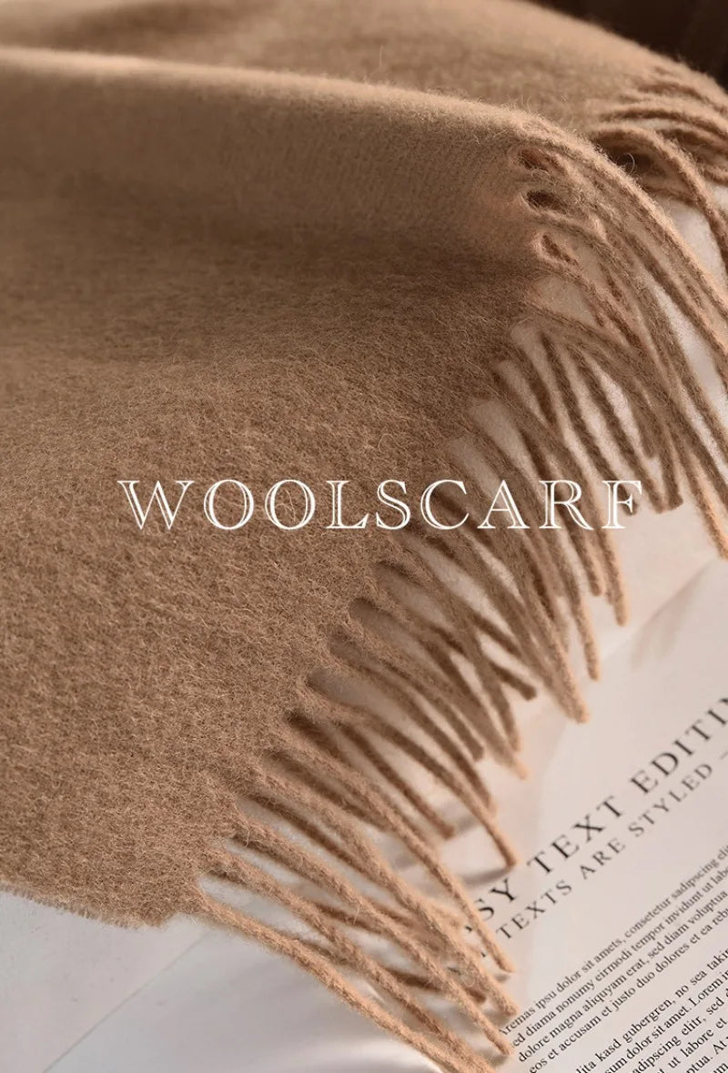 High Quality 100% Wool Muffler Classic Simple Solid Men Women Scarf Fall Winter Thick Casual Shawl Male Female Tassel Scarves