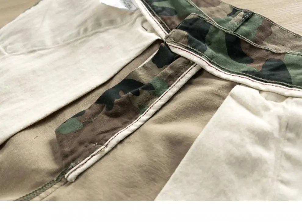 Men's Summer Camouflage Shorts Casual Khaki American Style Floral Pattern Slim Fit Five-Quarter Pants Loose Workwear Trousers