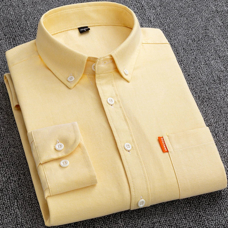 100% Cotton Men's Oxford Shirts Long Sleeve Solid Color Turn Down Collar Regular Fit Daily Men Clothing Button-down White Shirt