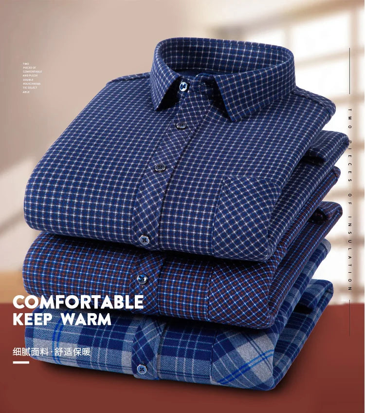 New Men's Autumn Winter Casual Long Sleeve Plaid Shirts Thick Warm Male Casual High Quality Soft Plus Size Business Check Shirts