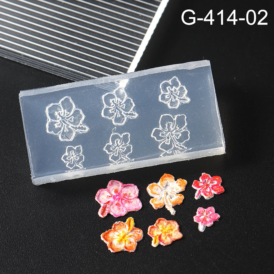 5D Flower Silicone Mold Nail Carving Mould Stencils Acrylic Plumeria Flower Spring Nail Art Decorations Manicure Template Tools