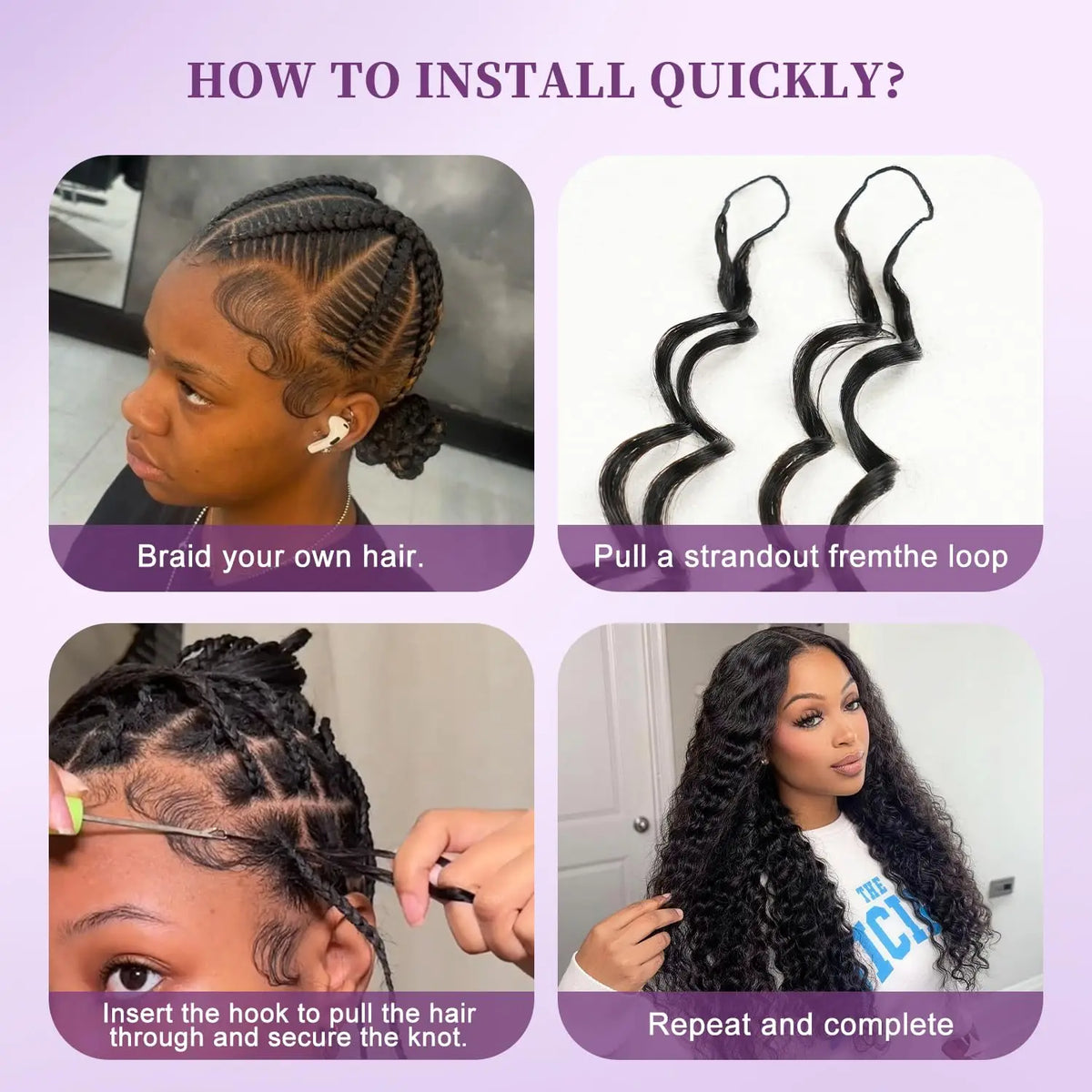 Feather Crochet Human Hair Miracle Knots Pre-divided Human Crochet Hair Bundle Knotless Deep Wave Boho Braids Crochet Human Hair