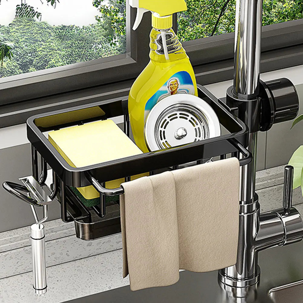 Kitchen Sink Faucet Organizer Aluminum Over Faucet Sink Caddy Organizer Multifunction Organizer Rack Work with Round Water Pipe