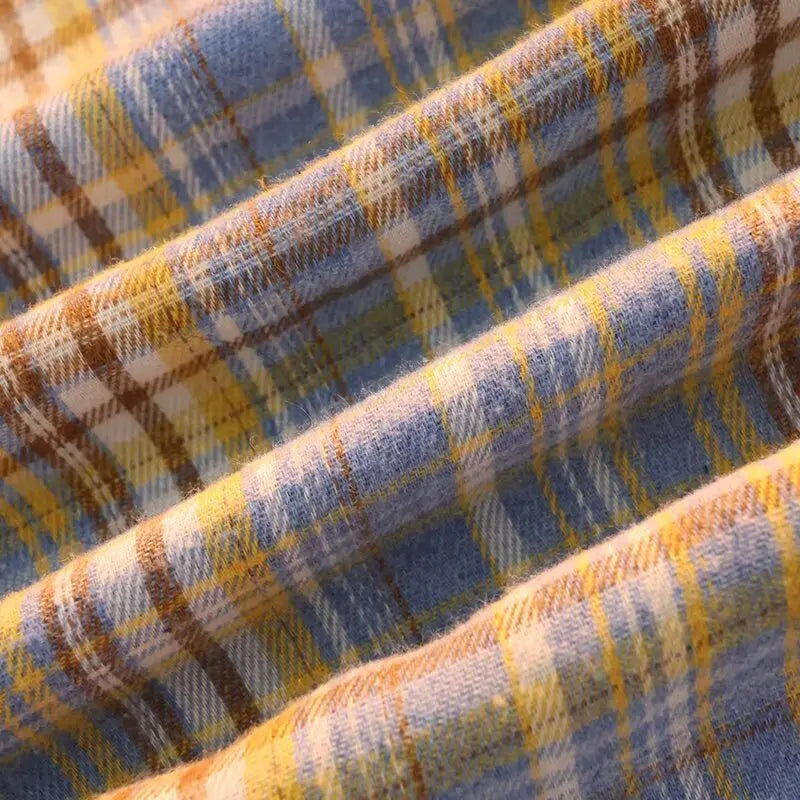 Retro Japanese Plaid Long Sve irt Men's Casual Loose Fit Spring Autumn Wear for Students And Couples Youth Faion