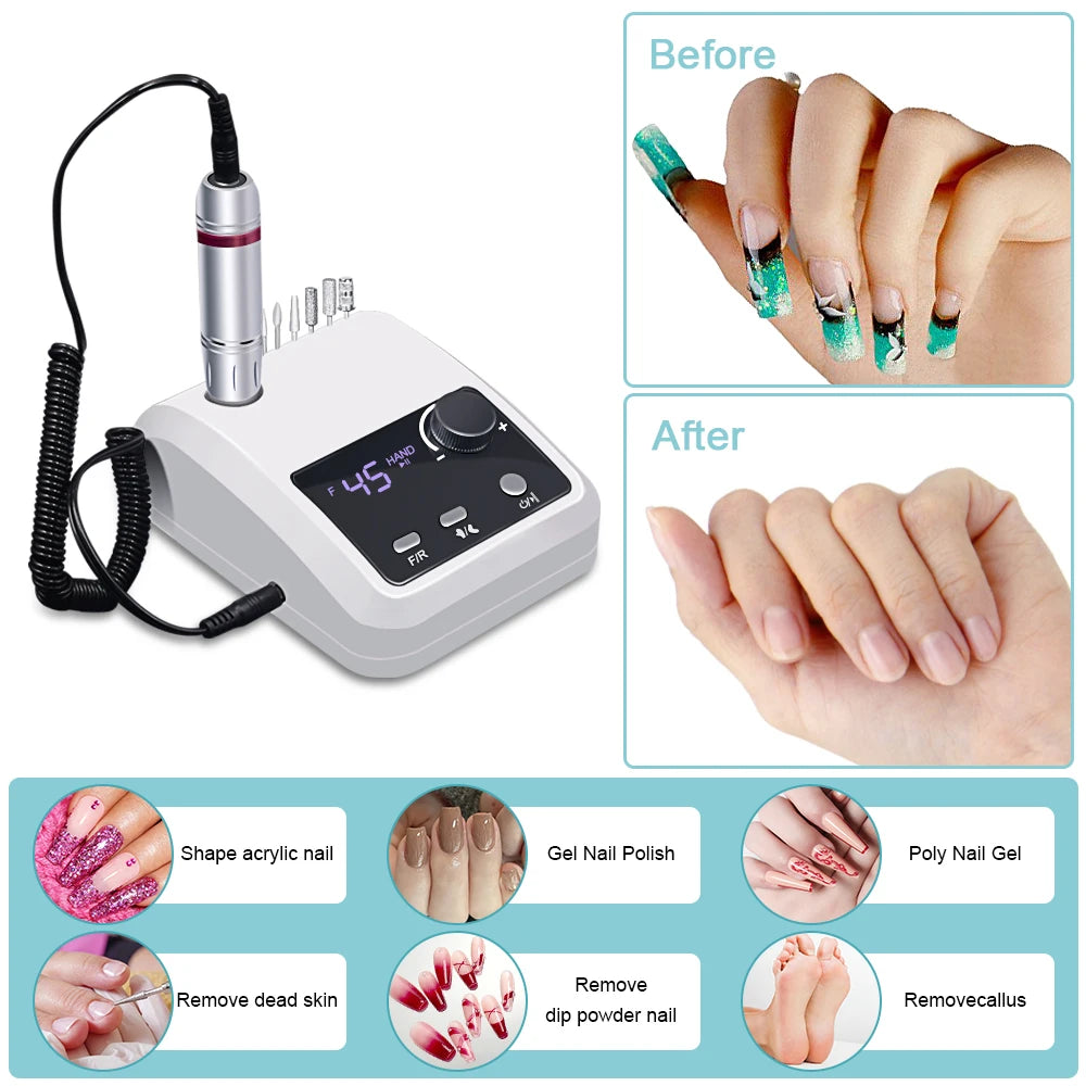 45000 RPM Electric Nail Drill Machine for Nails Electric File HD Display Metal Manicure Pen Professional nail lathe Sander