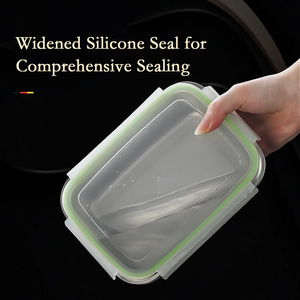 304 Stainless Steel Lunch Box Set with Silicone Transparent Lids Stackable Food Storage Containers for Kitchen School Office