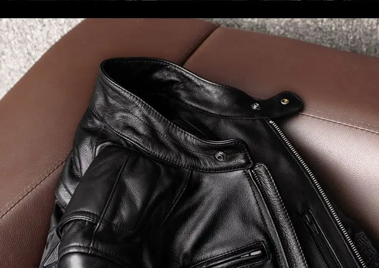 Genuine Leather Jacket Men 100% Cowhide Jacket Man Stand Collar Motorcycle Clothes Spring Autumn Winter 2024 New Leather Coat