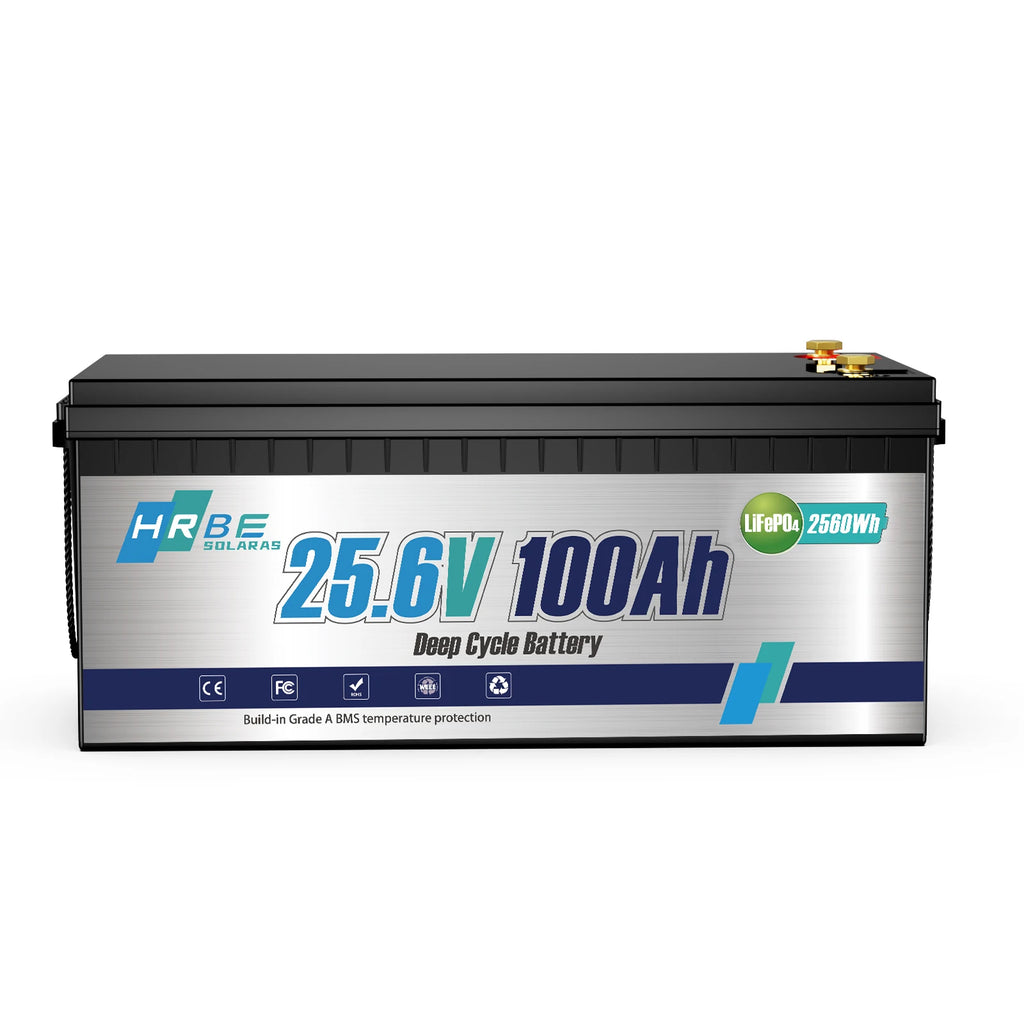 HRBE 24V 100Ah LiFePO4 Battery Bluetooth With BMS 8000+Deep Cycles For Camper RV Home Energy Solar Trolling Motor 24V Lithium Battery