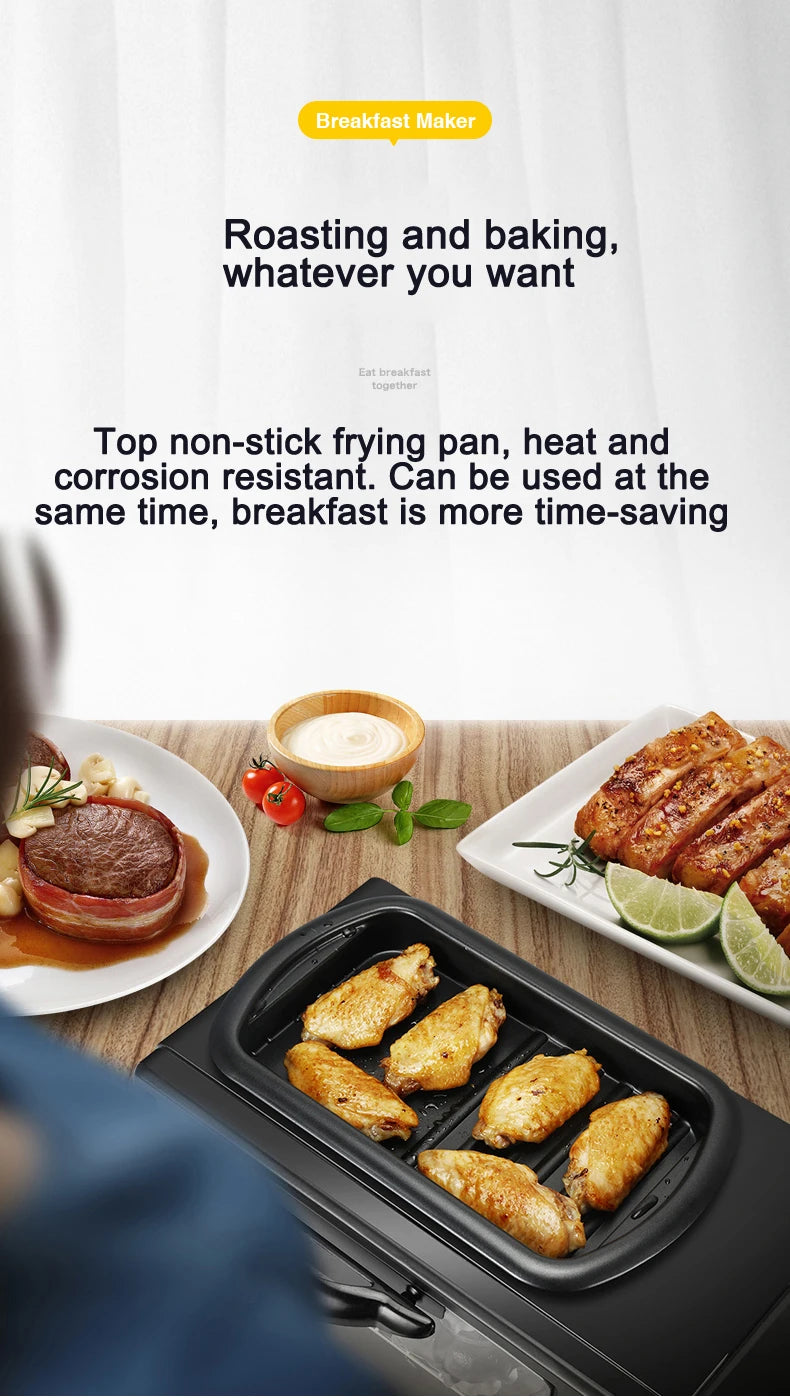 Home Use 3 In 1 Breakfast Makers Multi Function Breakfast Machine with Electric Heater 9L Toaster Oven Coffee Maker Frying Pan