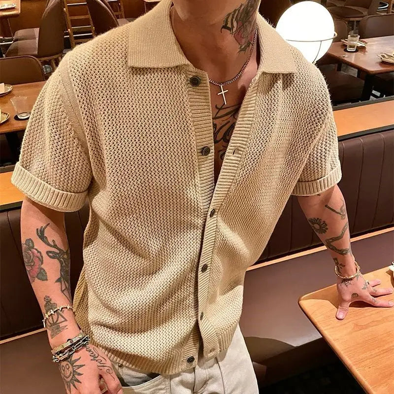 Men's Vintage Knitted Polo Shirt 2025 Summer Short Sleeve Cotton-Blend Breathable Old Money Style Luxury Texture Top
