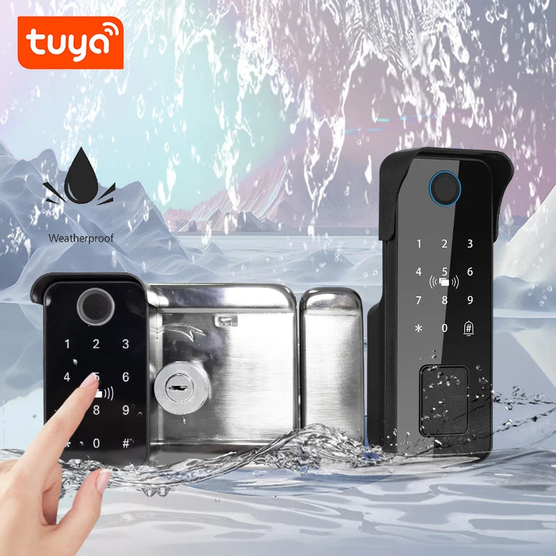 Tuya Bluetooth-compatible App Waterproof Fingerprint Smart Door Lock Gate Password RFID Card Rim Bolt Lock Electronic Door Lock