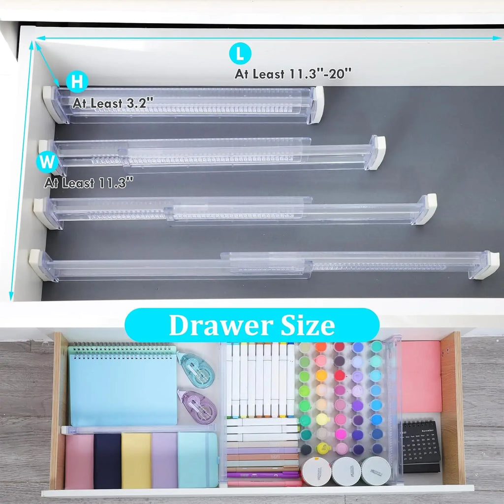 6/8/10/12-Pack Adjustable Drawer Organizers, Clear Expandable Dresser Organizers for Storing Clothes Kitchen Utensils