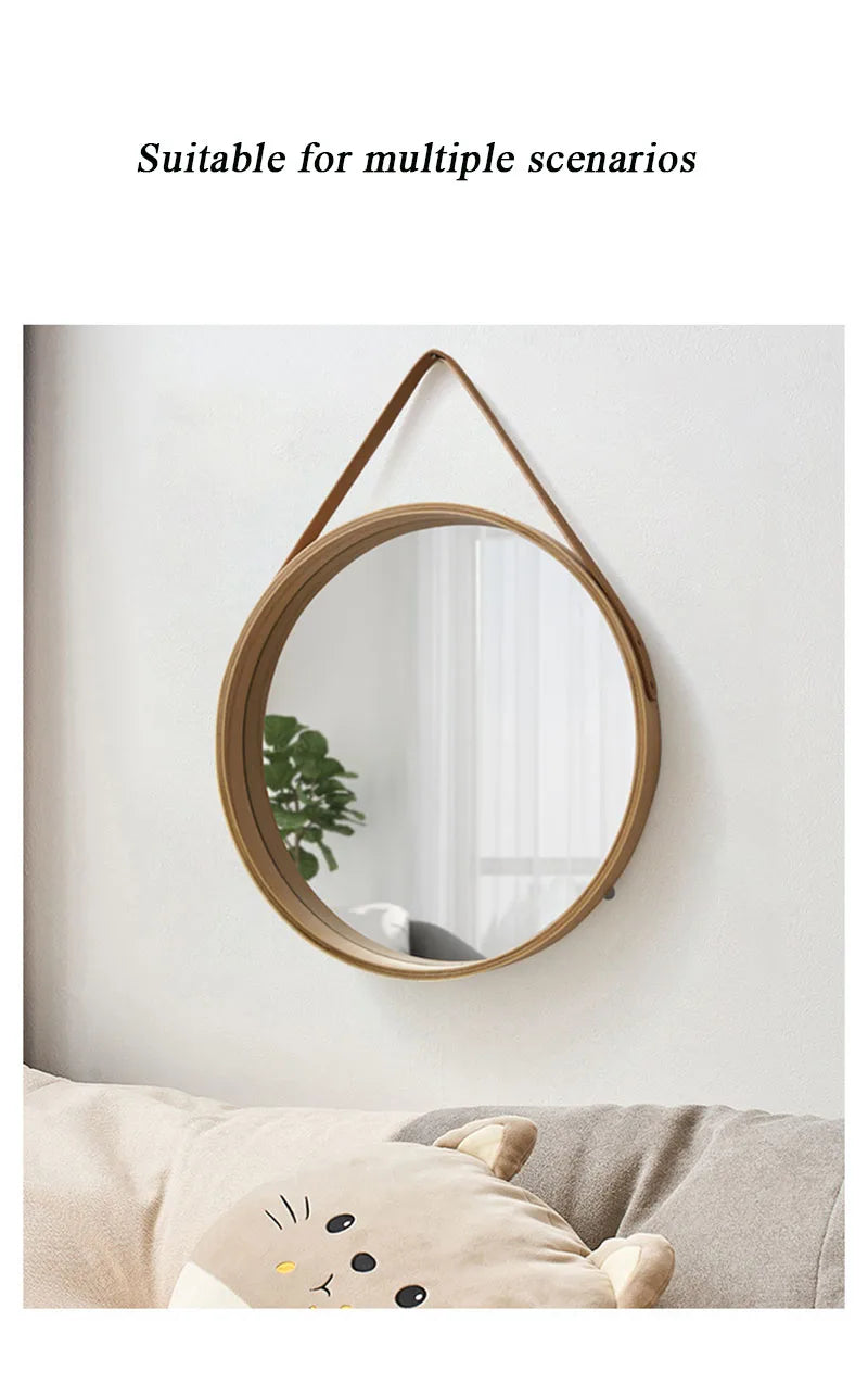 Perforation-free Vanity Mirror Wall-mounted Round Thickened Wooden Border Dressing Mirror Bathroom Mirror Makeup Mirror 전신거울