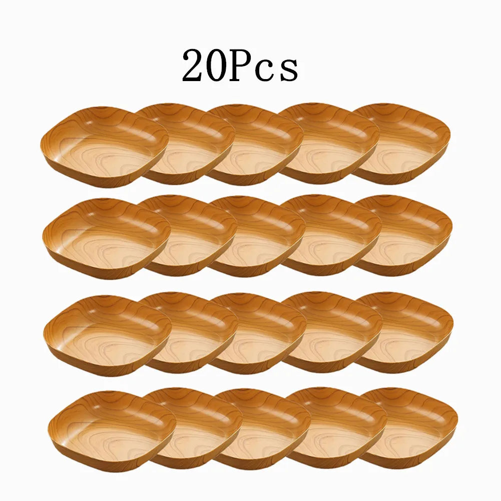 1/10/20Pcs Dish Kitchen Wood Grain Plastic Square Plate Dried Fruit Fruit Cake Snack Plates Snack Tableware Bowl Dish Dinnerware