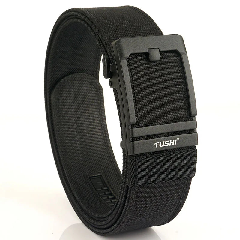 TUSHI Brand 4.3 Wide Thickened gun hanging double-layer nylon cloth belt versatile casual outdoor tactical automatic buckle mens
