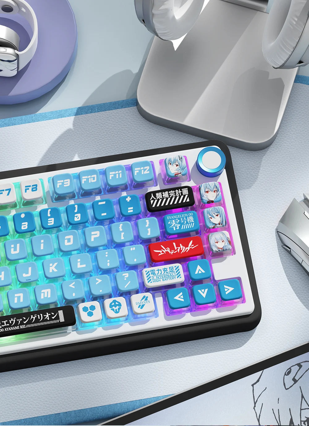 KYOMOT New EVA 01 00 02 08 Themed Anime Keycaps PBT Pudding MAS Profile Key Caps for MX Switch DIY Games Mechanical Keyboard Cap
