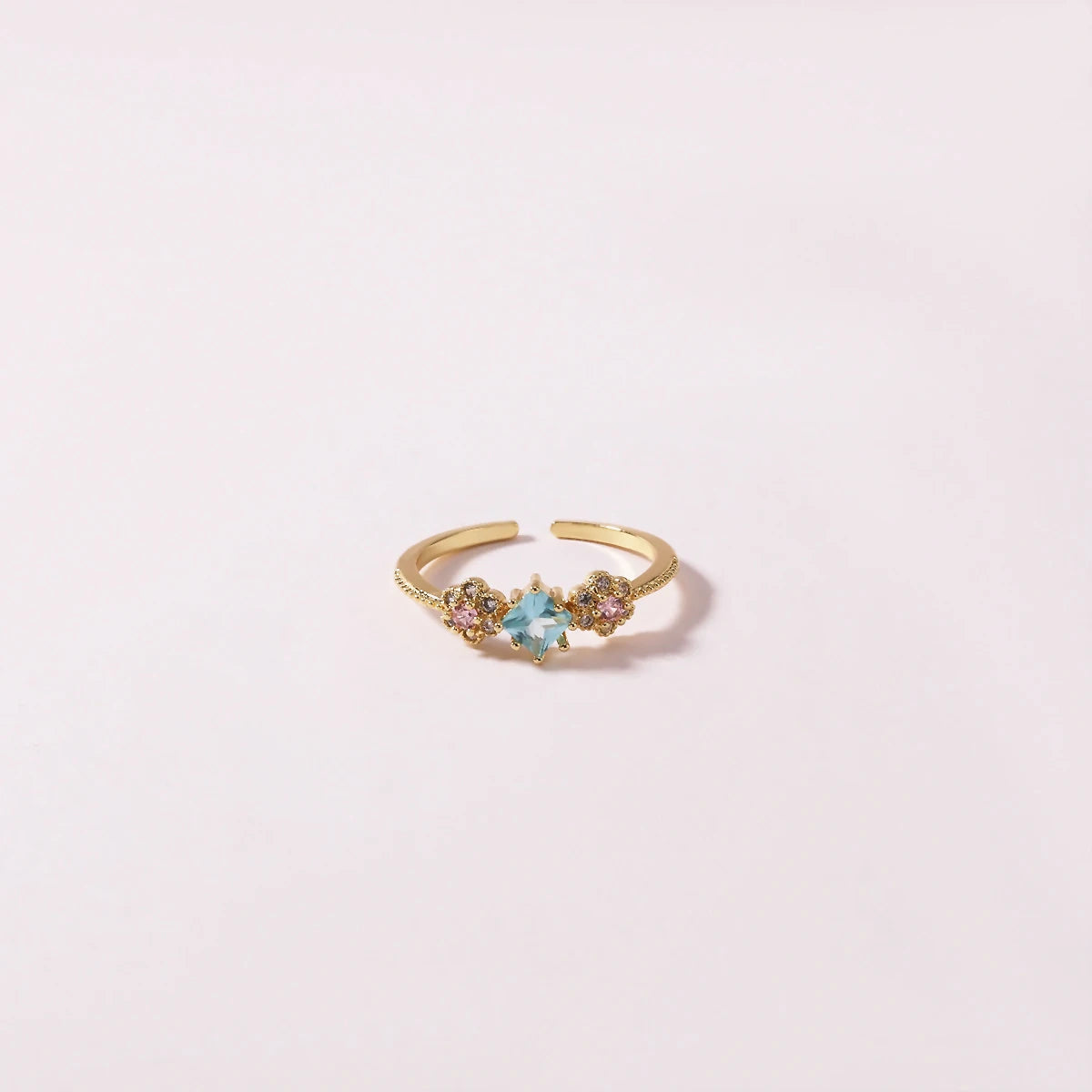 Vintage Blue Crystal Bow Knot Rings Women Gold Plated Open Adjustable Ring Sweet Heart Zircon Pearl Finger Ring Fashion Jewelry