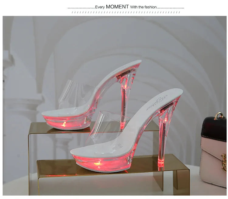 Women's Led Illuminated Sandals Clear Heel Slippers 15CM Sexy Led light Heels LFD-190