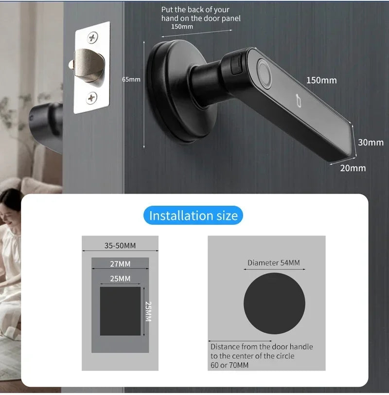 Tuya App Bluetooth Smart Fingerprint Door Lock Password Mechanical Key NFC Unlocking For Wooden Door Handle Lock IP65 Rainproof