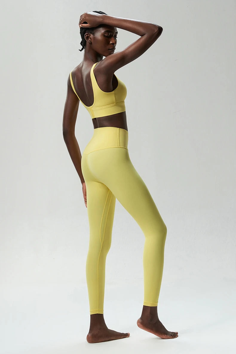 Two Pieces Fitness Yoga Set Women Solid Color Stretchy Soft Gym Suit Breathable Quick Dry Running Sportswear Workout Clothes