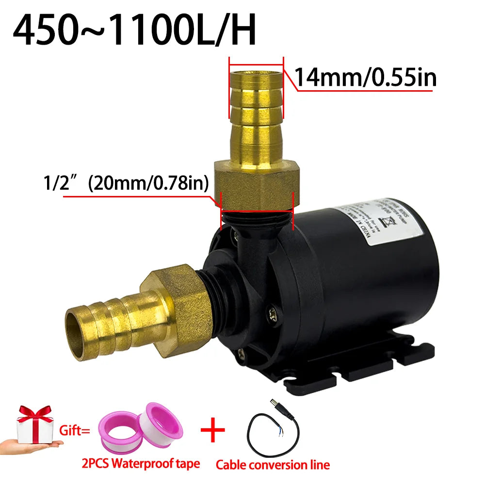 Brushless Motor Water Pump, DC6~24V 1100L/H, 8M Head G1/2" Submersible Pump, Fountain Water Heater, Shower Booster Pump, IP68
