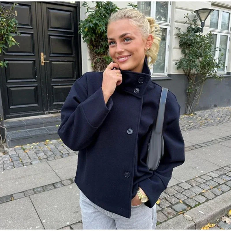 2026Double Breasted Wool Short Coat Women Lapel Short Blazer Jacket With Pockets Long Sleeve Chic Early Autumn Chic Streetwear