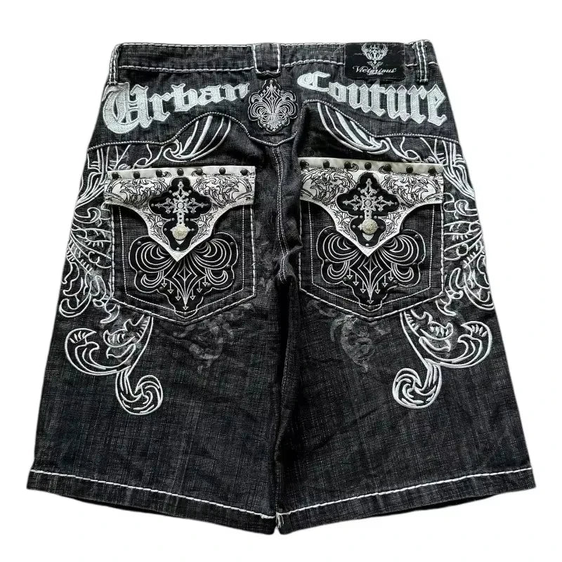 Y2K Fashion New Oversized Pocket Tooling Camouflage Loose Denim Shorts Unisex Gothic Punk Hip Hop Fashion Casual Joker Couple