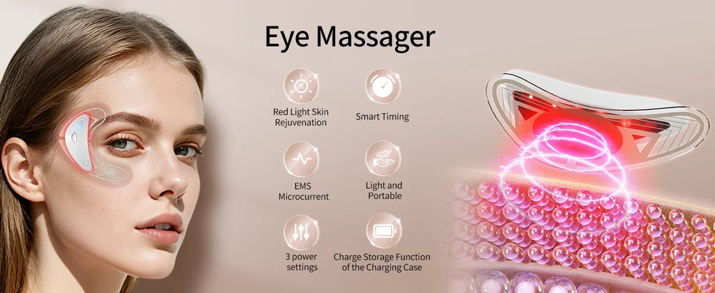 EMS Facial Eye Beauty Device With Gel Patches Red Light Eye Firming Massage For Eye Care Reducing Eye Bags Dark Circles