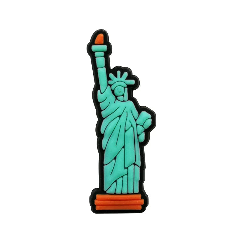 1/25pcs World Travel Shoe Charms Eiffel Tower Shoe Decorations Leaning Tower of Pisa Statue of Liberty Garden Sandals Accessory