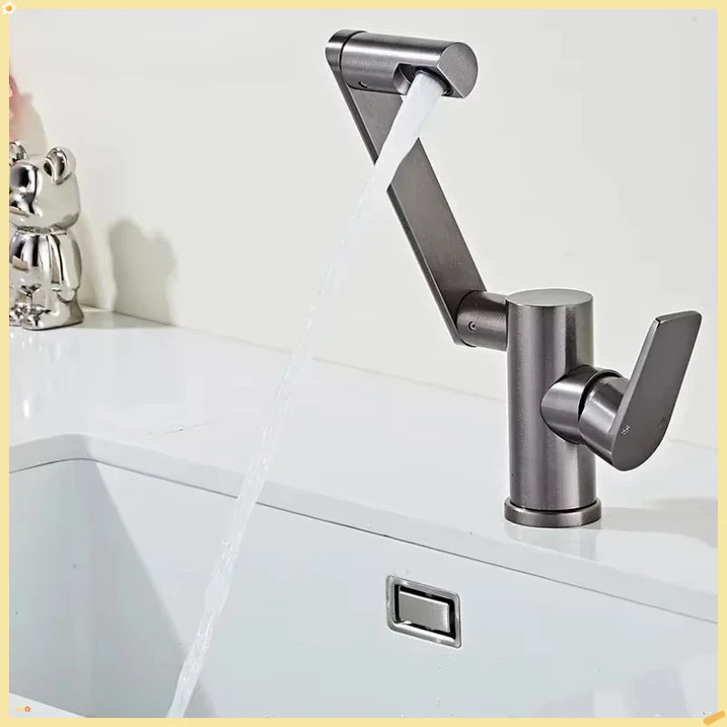 Grey Aluminum Bathroom Basin Faucet 360° Swivel Washbasin Faucet with Hose Pull Lifting Bathroom Faucet Hot Cold Sink Mixer Tap