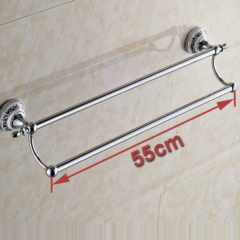 Luxury Towel Rack Wall Mounted Bathroom Accessories Set Ceramic Stainless Steel  Bath Hardware Sets Chrome Toilet Brush Holder
