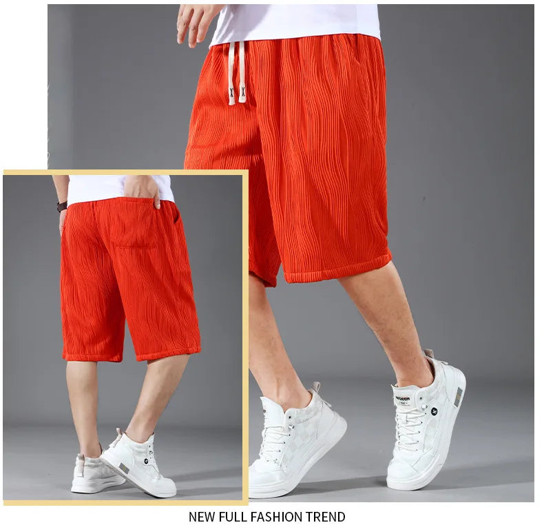 Extra Big Size Men Ice Silk Short Elastic Waist Casual Bermuda Male Summer Cool Icy Plus Large 11XL Loose Fit Stretch Breathable