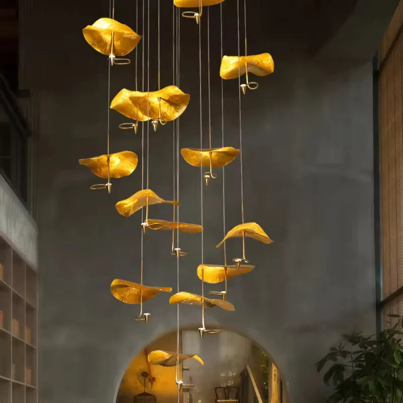 Mid century Stair Lotus light Luxury vintage lampshade Duplex Building Bedroom Living Room Tea Room Art  coffee bar lighting