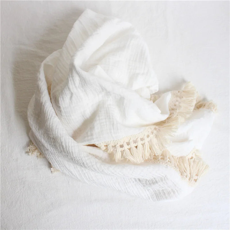 Summer Air Conditioning Blanket, Baby Stroller Cover, Double-Layer Crinkle Gauze, Infant Fringe Blanket, Pure Cotton Muslin, Chi