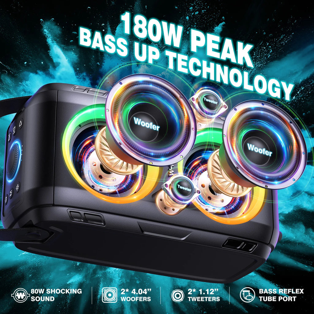 W-KING T9-2 Bluetooth Speaker 80W RMS 180W Peak 105dB Party Speaker with Microphone Deep Bass Portable Karaoke Speaker DSP RGB Lights
