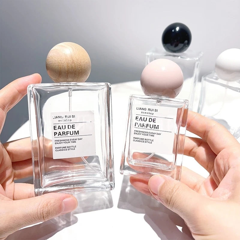 30ml 50ml 100ml Perfume Bottle Glass Line Mist Perfume  Atomizer Wood Lid Empty Sprayer Bottle Cosmetic Containers Travel Bottle