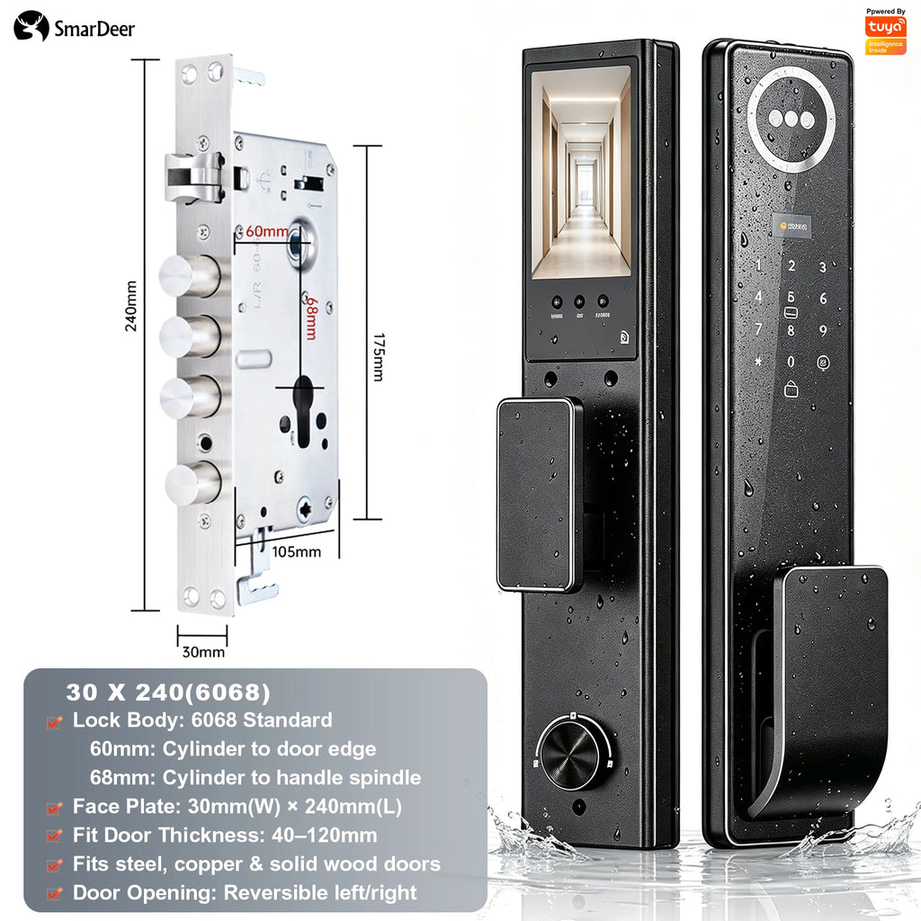 3D Face & Palm Vein Smart Door Lock IP65 Waterproof Tuya Video Call Biometric Fingerprint Electronic Lock for Home Front Door